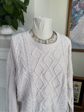 TLC Ivory Cable Knit Crewneck Sweater